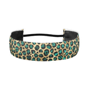 Teal and Gold Leopard Series Design 14 Athletic Headband