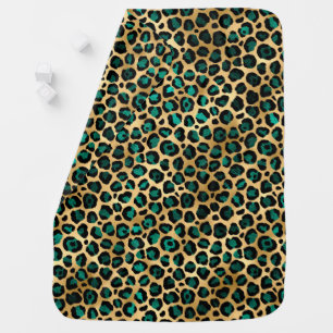 Teal and Gold Leopard Series Design 14 Baby Blanket