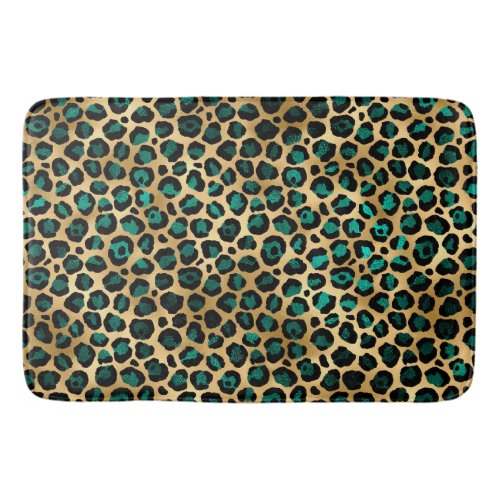 Teal and Gold Leopard Series Design 14 Bath Mat