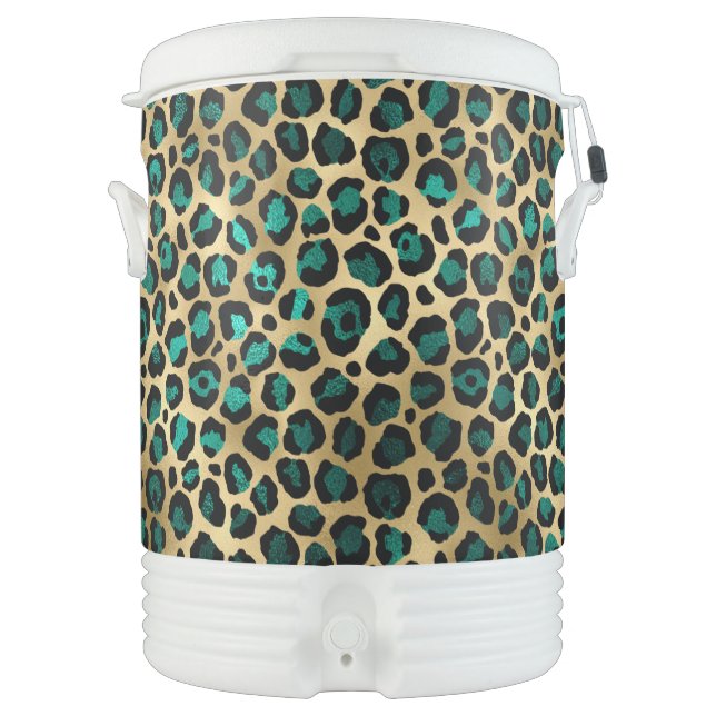 Teal and Gold Leopard Series Design 14 Beverage Cooler (Front)