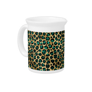 Teal and Gold Leopard Series Design 14 Beverage Pitcher