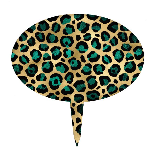 Teal and Gold Leopard Series Design 14 Cake Topper (Front)