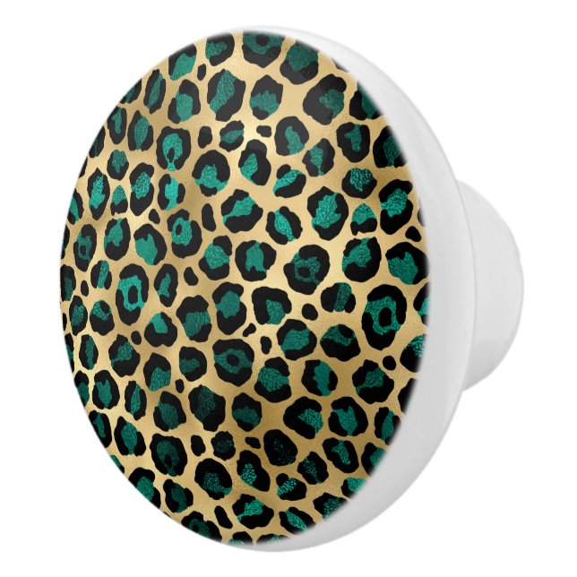 Teal and Gold Leopard Series Design 14  Ceramic Knob (Right)