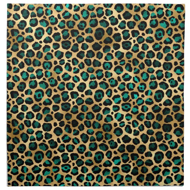 Teal and Gold Leopard Series Design 14 Cloth Napkin (Front)