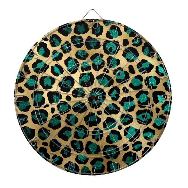 Teal and Gold Leopard Series Design 14   Dart Board (Front)