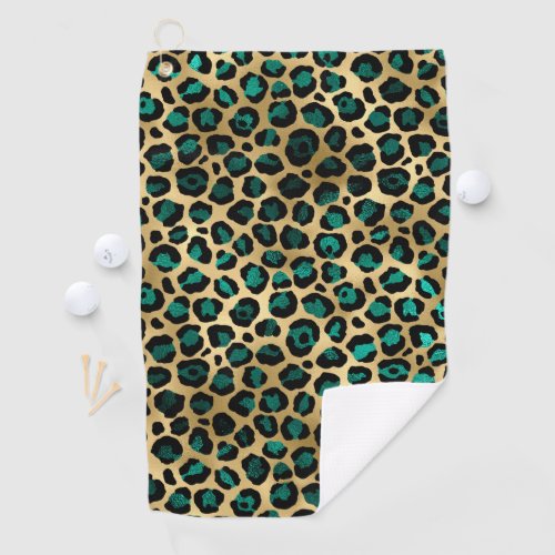 Teal and Gold Leopard Series Design 14 Golf Towel