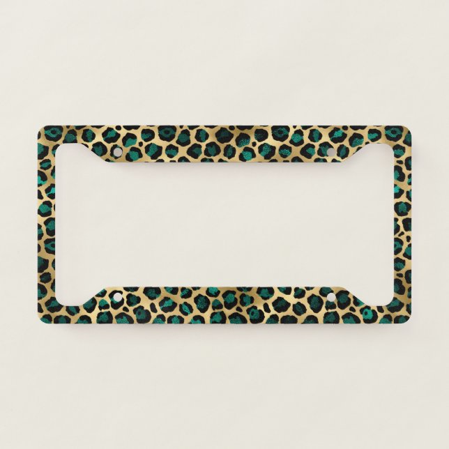Teal and Gold Leopard Series Design 14   License Plate Frame (Front)