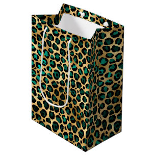 Teal and Gold Leopard Series Design 14 Medium Gift Bag