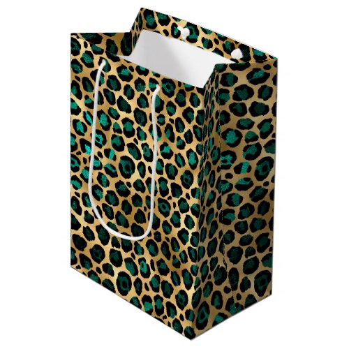 Teal and Gold Leopard Series Design 14  Medium Gift Bag