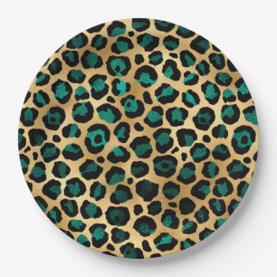 Teal and Gold Leopard Series Design 14 Paper Plates