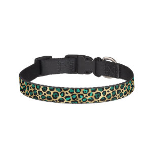 Teal and Gold Leopard Series Design 14 Pet Collar