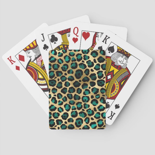 Teal and Gold Leopard Series Design 14 Poker Cards (Back)