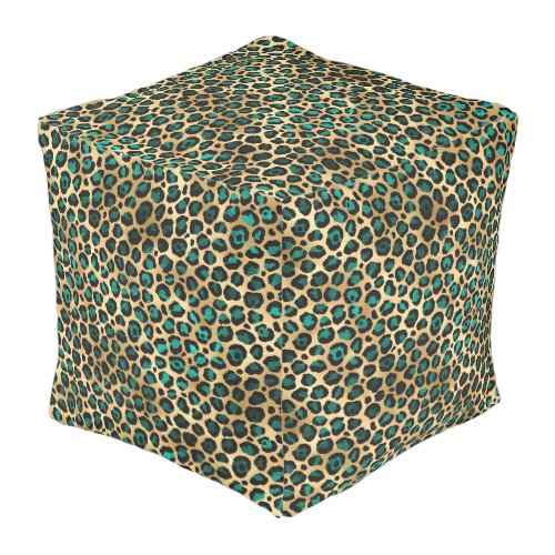 Teal and Gold Leopard Series Design 14  Pouf