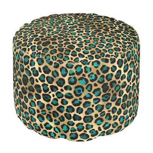 Teal and Gold Leopard Series Design 14  Pouf