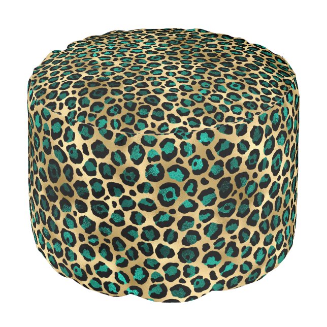 Teal and Gold Leopard Series Design 14  Pouf (Angled Front)