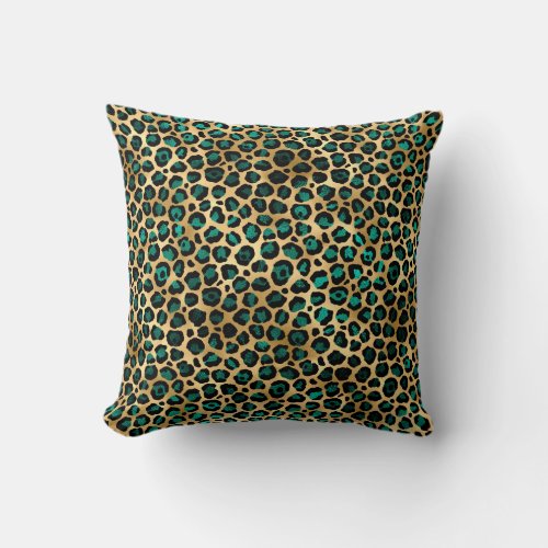 Teal and Gold Leopard Series Design 14 Throw Pillow