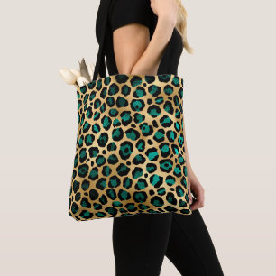 Teal and Gold Leopard Series Design 14 Tote Bag
