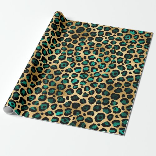 Teal and Gold Leopard Series Design 14  Wrapping Paper