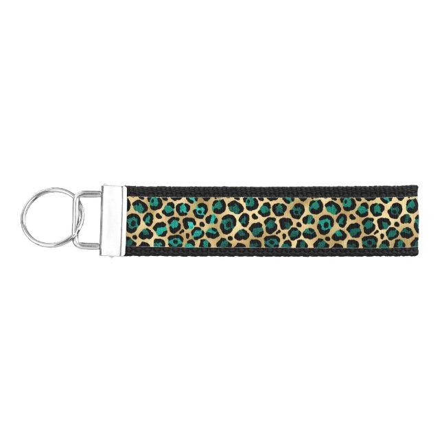 Teal and Gold Leopard Series Design 14 Wrist Keychain (Keys on Left)