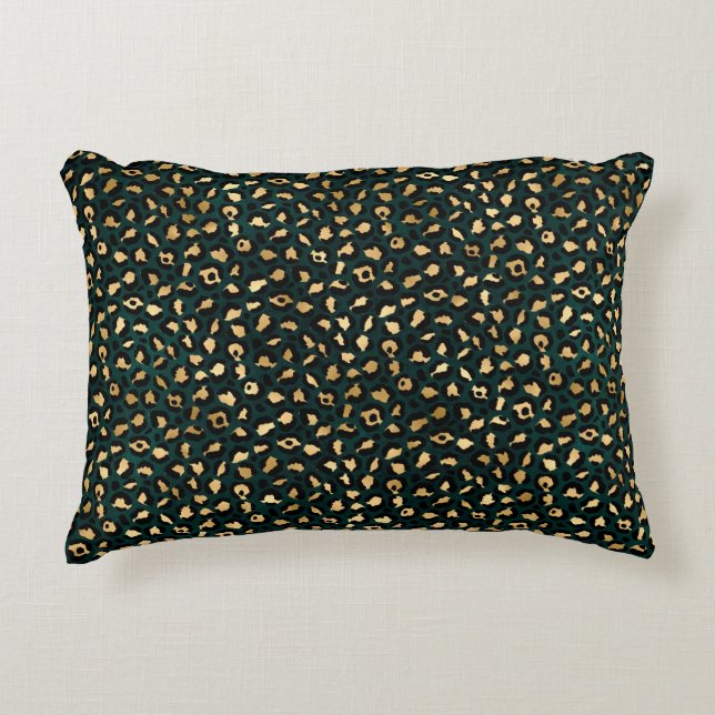 Teal and Gold Leopard Series Design 1 Accent Pillow (Front)