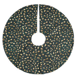 Teal and Gold Leopard Series Design 1  Brushed Polyester Tree Skirt
