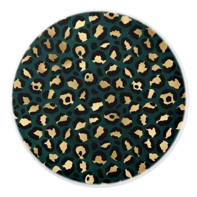 Teal and Gold Leopard Series Design 1 Ceramic Knob (Front)