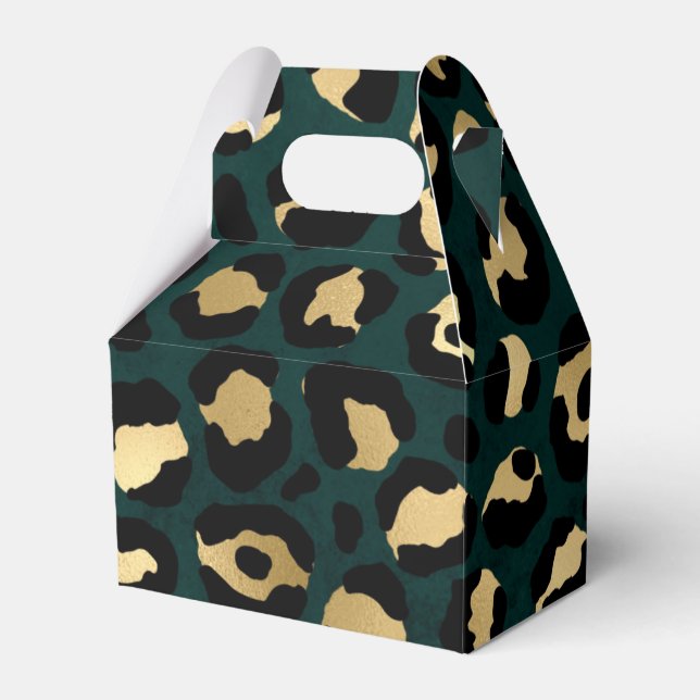 Teal and Gold Leopard Series Design 1  Favor Boxes (Front Side)