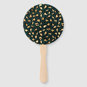 Teal and Gold Leopard Series Design 1 Hand Fan