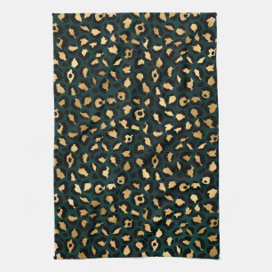 Teal and Gold Leopard Series Design 1 Kitchen Towel