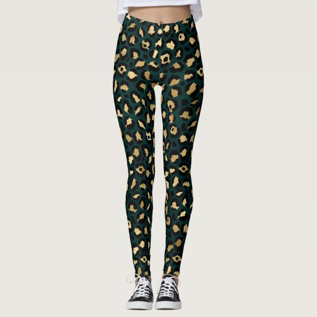 Teal and Gold Leopard Series Design 1 Leggings (Front)