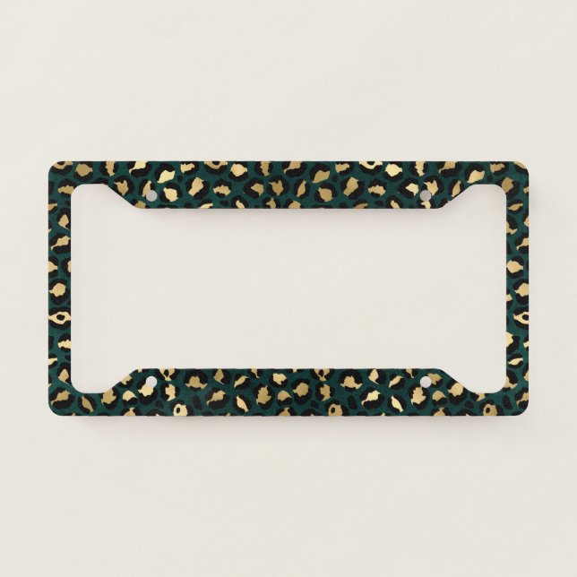 Teal and Gold Leopard Series Design 1 License Plate Frame (Front)