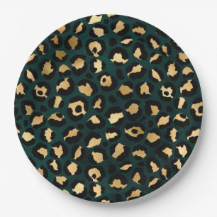 Teal and Gold Leopard Series Design 1 Paper Plates