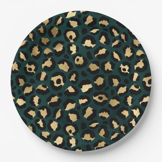 Teal and Gold Leopard Series Design 1 Paper Plates (Front)