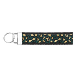 Teal and Gold Leopard Series Design 1 Wrist Keychain
