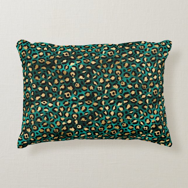 Teal and Gold Leopard Series Design 3  Accent Pillow (Front)