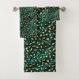 Teal and Gold Leopard Series Design 3 Bath Towel Set