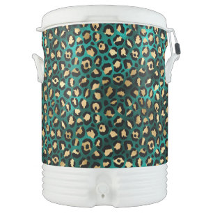 Teal and Gold Leopard Series Design 3  Beverage Cooler