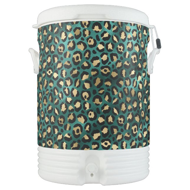 Teal and Gold Leopard Series Design 3  Beverage Cooler (Front)