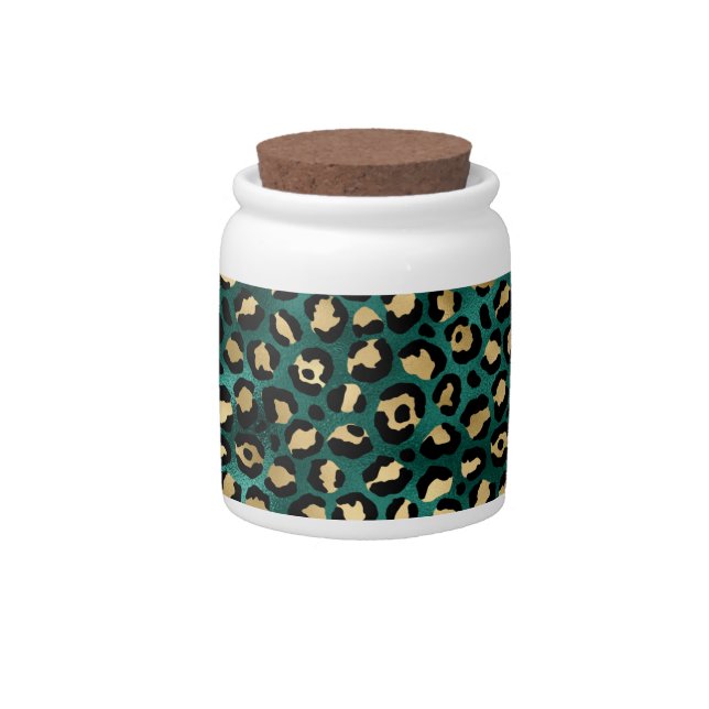 Teal and Gold Leopard Series Design 3  Candy Jar (Front)