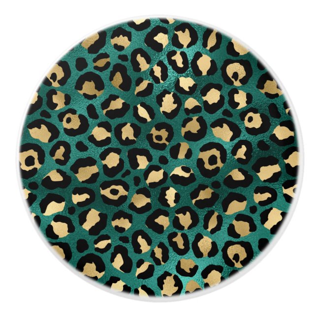 Teal and Gold Leopard Series Design 3 Ceramic Knob (Front)