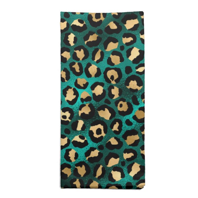 Teal and Gold Leopard Series Design 3 Cloth Napkin (Folded)