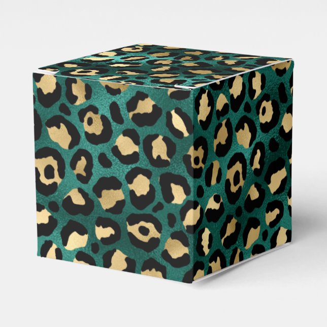 Teal and Gold Leopard Series Design 3 Favor Boxes (Front Side)