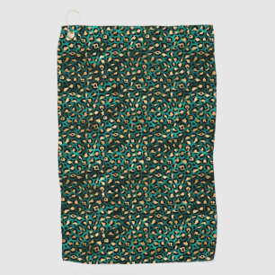 Teal and Gold Leopard Series Design 3 Golf Towel