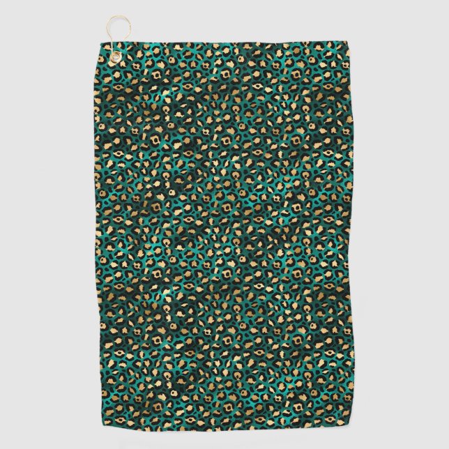 Teal and Gold Leopard Series Design 3 Golf Towel (Front)