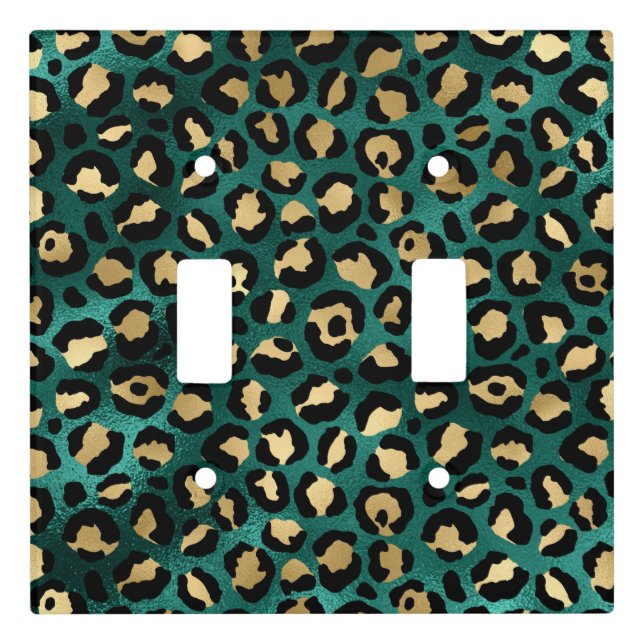 Teal and Gold Leopard Series Design 3  Light Switch Cover (Front)