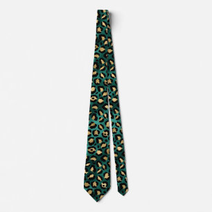 Teal and Gold Leopard Series Design 3  Neck Tie