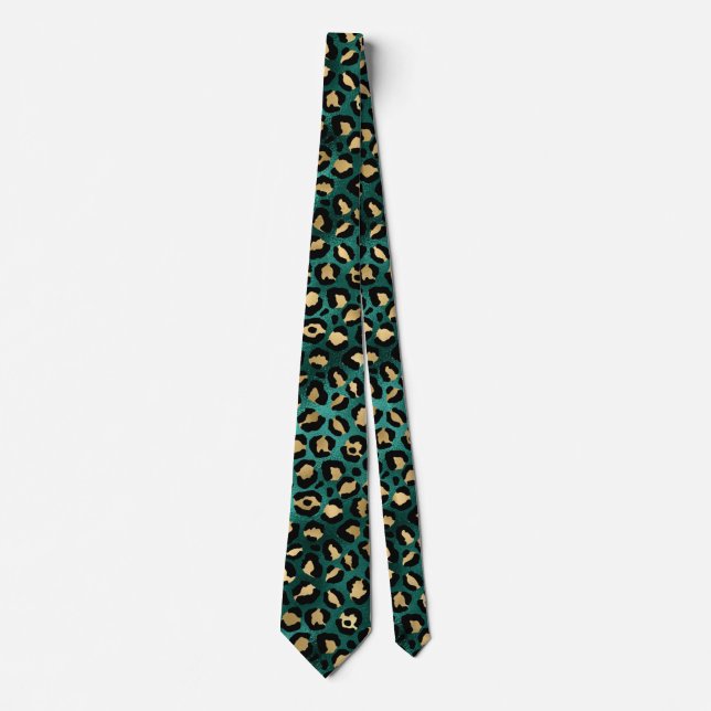 Teal and Gold Leopard Series Design 3  Neck Tie (Front)