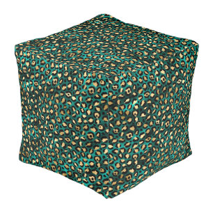 Teal and Gold Leopard Series Design 3 Pouf
