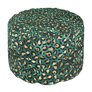 Teal and Gold Leopard Series Design 3  Pouf