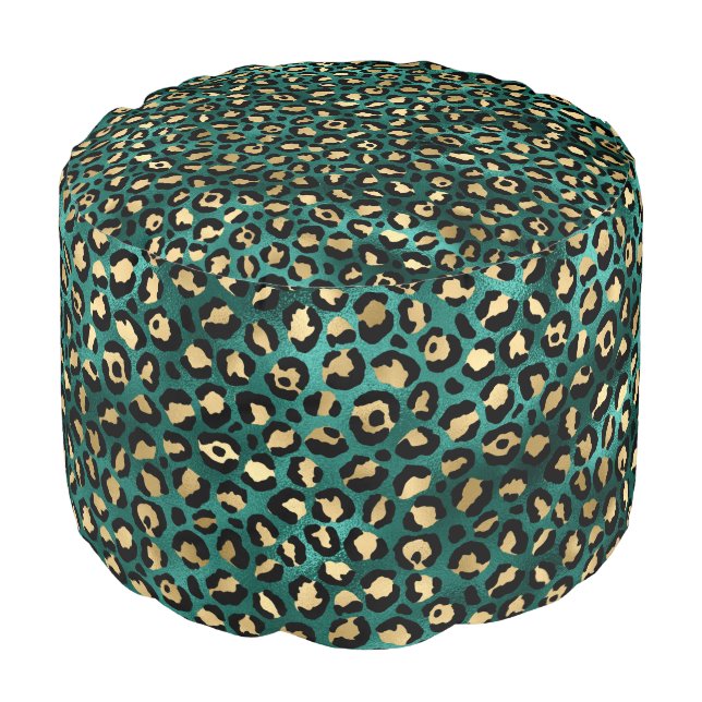 Teal and Gold Leopard Series Design 3  Pouf (Angled Front)